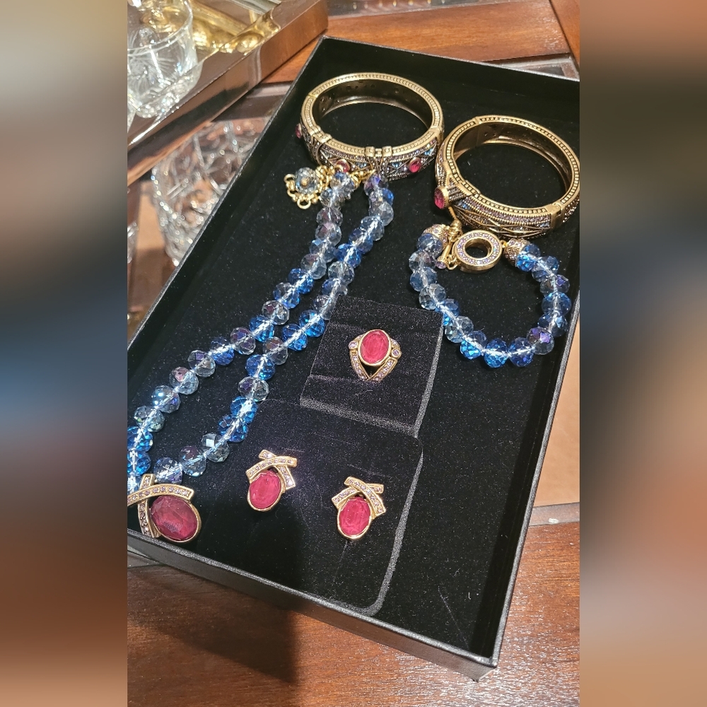 Heidi Daus "Conscious Coupling" Elegant Gold, Blue, and Ruby Jewelry Set